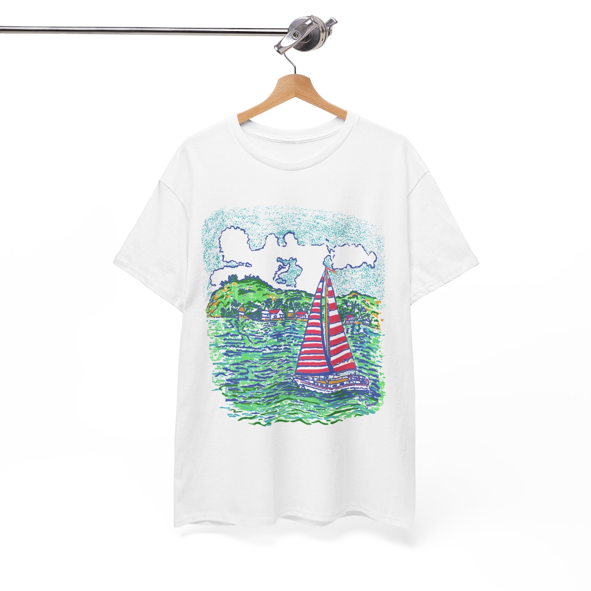 Caribbean Sailboat in the Wind -Gildan 5000 - Unisex Heavy Cotton Tee - Image 2